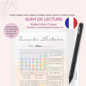 May include: A printable reading tracker for the month of March. The tracker has a calendar grid with boxes for each day of the month. There are sections for listing books read, pages read, favorite quotes, and ratings.