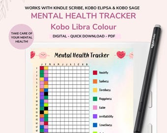 Kobo Libra Colour Mental Health Tracker: Digital Wellness Journal (PDF File)