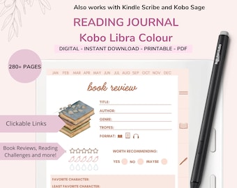 Kobo Libra Colour Reading Journal Book Review Planner Book TBR Shelves Planner Pen Stylus games template puzzles notes (Digital Download)