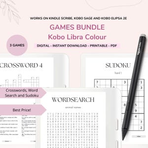 Puede incluir: Un paquete de juegos digitales para el lector electrónico Kobo Libra Colour. El paquete incluye un crucigrama, una búsqueda de palabras y un Sudoku. Los rompecabezas están impresos en papel blanco y están listos para ser resueltos. El paquete es perfecto para cualquiera que disfrute de los acertijos y los rompecabezas.