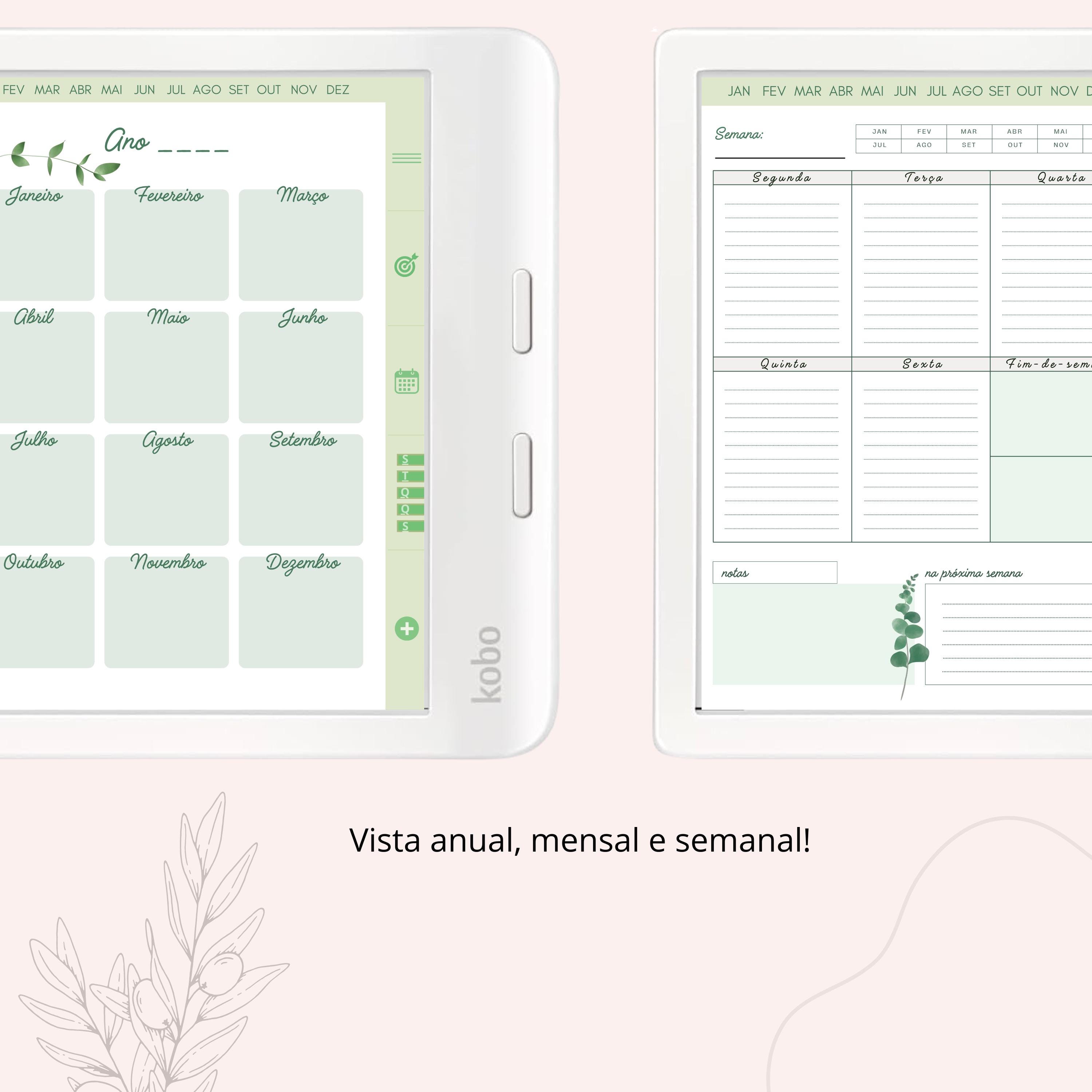 Kobo Libra Colour Agenda in Portuguese Planner Em Portugues Sem Data Todo O  Ano Semanal - Undated (PDF Download) - Etsy Israel, image size:3000x3000