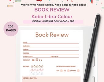 Kobo Book Review Journal: 200 Pages for Kobo Libra Colour (Digital Download)