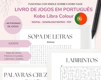 Kobo Livro de Jogos em Português Portugal | Kobo Sopa de Letras Palavras Cruzadas em Português | Kobo Caneta Pen Stylus | Jogos Kobo