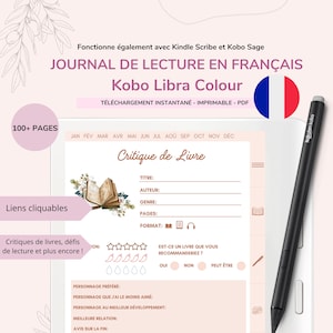 Kobo Journal de Lecture in English | Journal de lecture couleur français Kobo Libra | Kobo Stylet, jeux, puzzles, agenda plannificateur planner