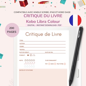 Kobo français Pages de critique de livre pour Kobo Libra Color Journal de lecture & Planificateur france franska