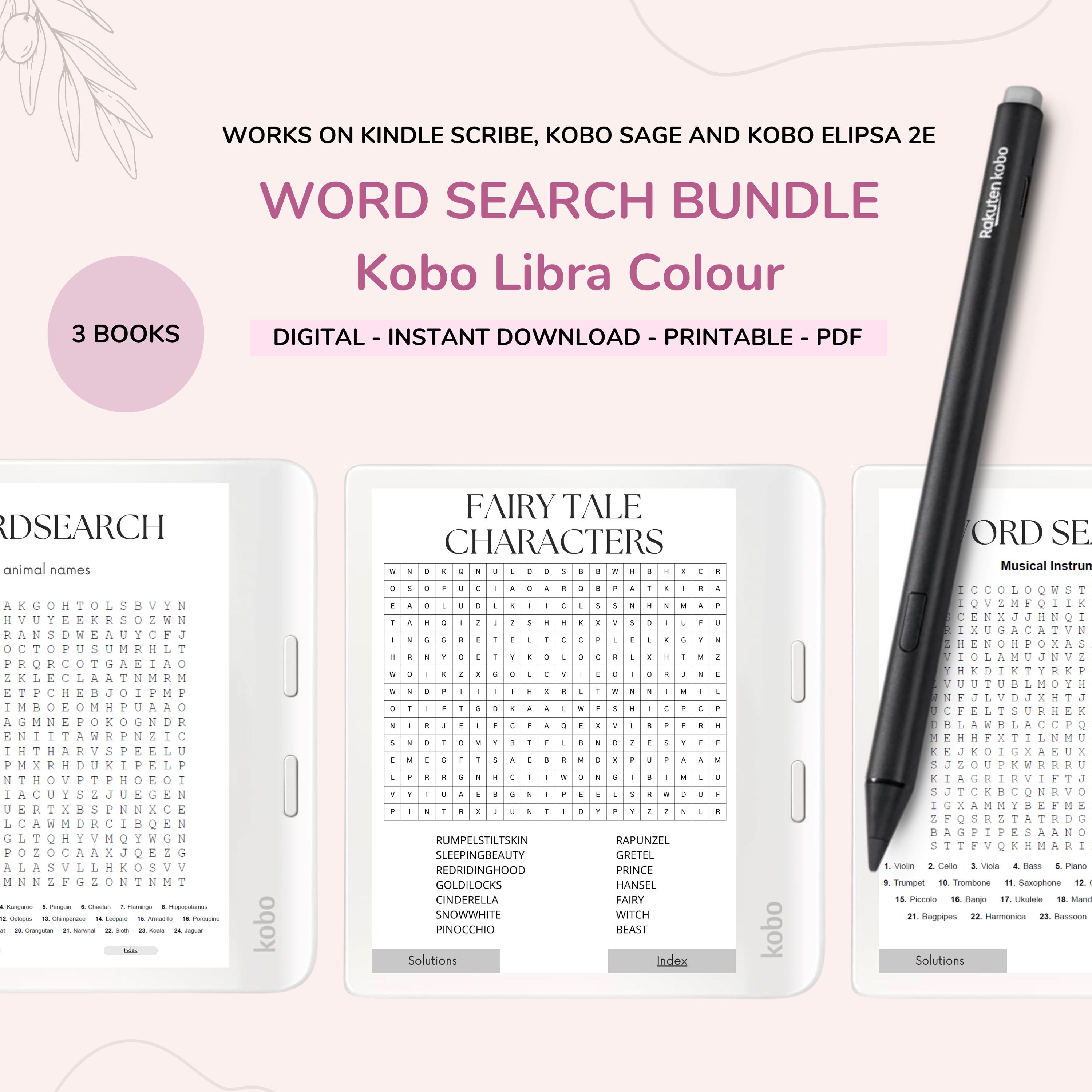 Kobo Word Search Puzzle Bundle: Libra Colour Edition (PDF) - Etsy