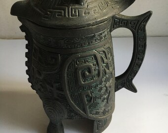 RARE Inca Tribal Style Metal Pitcher Bird? Creature Stein Tankard Collectible