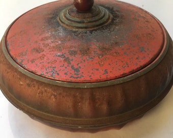 Vintage 3 piece Metal Tin Sewing Kit Storage Container Rustic Red Patina Excel Made in USA