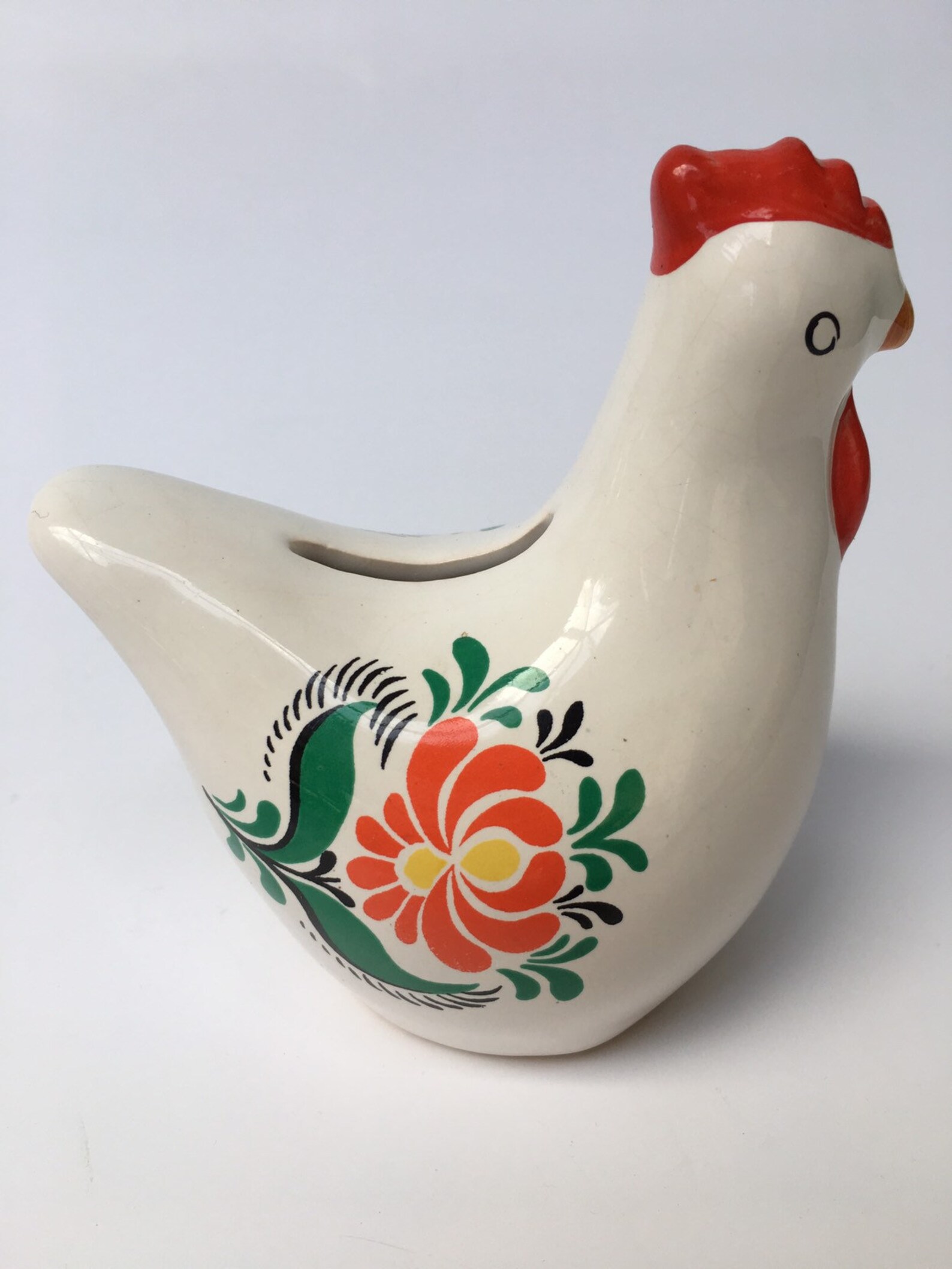 Vintage FOLK Art Rooster Bank Ceramic Colorful Collectible Etsy