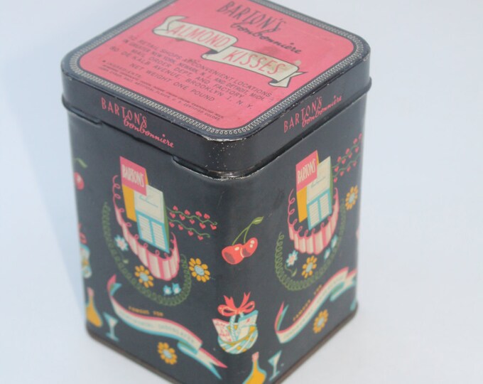 Vintage Bartons Almond Kisses Tin Rustic Black Tin With Etsy
