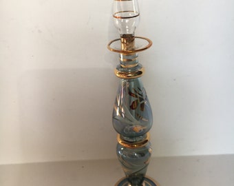 Egyptian Handblown Blue Glass Perfume Bottle 24 Kt. Gold New Old Stock in Original Box