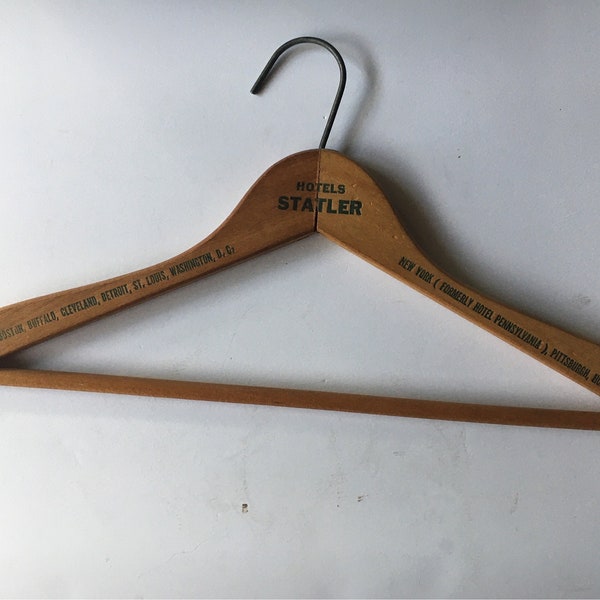 Vintage Hotels STATLER Advertising Wooden HANGER Collectible Boston Wash DC former Hotel Pennsylvania Hotel William Penn