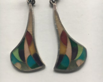 Vintage Funky Teardrop Stained Glass Look Earrings Colorful Fun Pierced Earrings