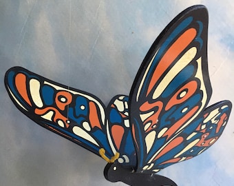 Large Vintage ButterflyWooden Hanging Mobile Hand Painted Colorful Decor 3-D Moving