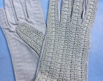 Vintage Ecru Cream Off White Kid Leather Gloves with Crochet Ribbon Detail Super Soft Wrist Length Size 7 Never Worn