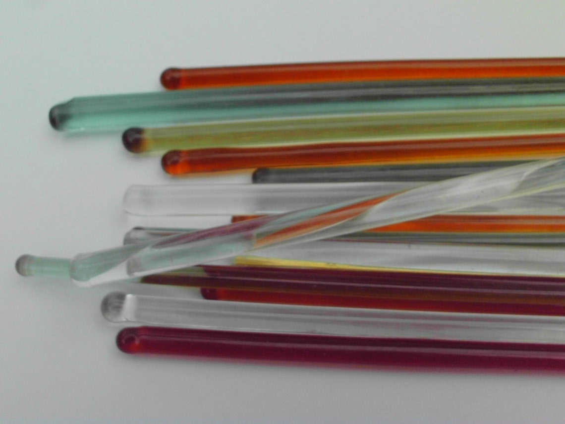 15 Vintage Glass Swizzle Sticks Cocktail Stirrers Hand Blown Etsy