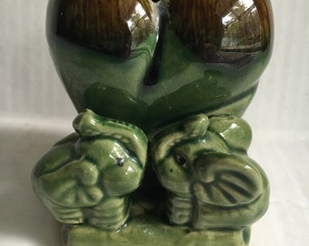 Vintage Double ELEPHANT Planter Glazed Cermaic