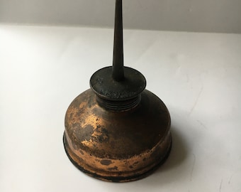 Rustic Vintage COPPER Oil Can Thumb Press Decor Collectible Nice Worn Patina