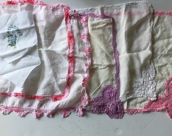 Grab Bag DESTASH Lot of 6 Vintage Hankies Handkerchiefs Crocheted BUTTERFLY Edging Pink Purple White