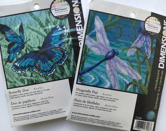 2 Dimensions Needlepoint Kits Dragonfly Pair (2004) and Butterfly Duo (1998)