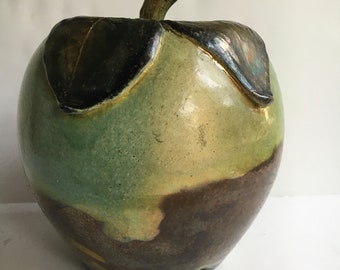 Unique XL Ceramic APPLE Handmade Fruit sculpture Statue LARGE Kitchen Decor Collectible Prop Display