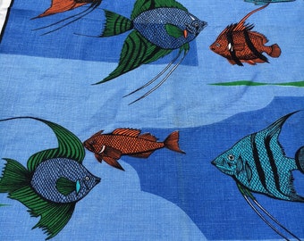 Rare Vtg AQUARIUM Irish Linen Towel by Ulster Vibrant Colorful Fish Excellent Made in Ireland Pure Linen Clean and Bright Must See