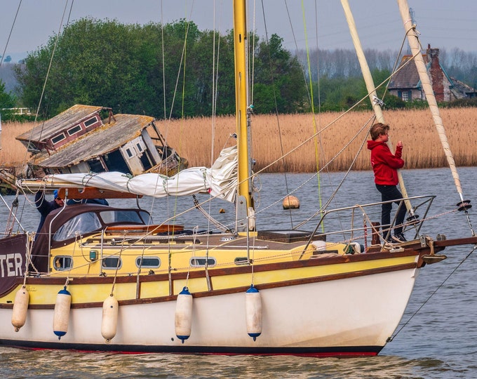 Photo Instant Download Moored Yacht on River Exe Estuary, Topsham Devon, Scenic River Art, Nautical Boat Enthusiast Gift, High Def Wall Art