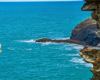 Tintagel Cliffs Seascape Photo: Atlantic Waves, Cornwall England (Digital Download)