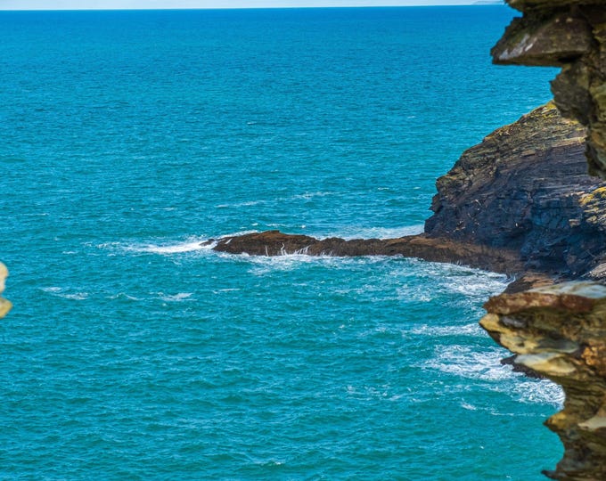 Stunning Atlantic Sea Waves & Tintagel Cliffs Photo Download – Medieval Legend Seascape Fine Art Wall Decor Gift, England Instant Download