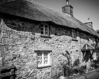 Thatch Cottage Photo: Dartmoor National Park Black and White Print (Digital Download)