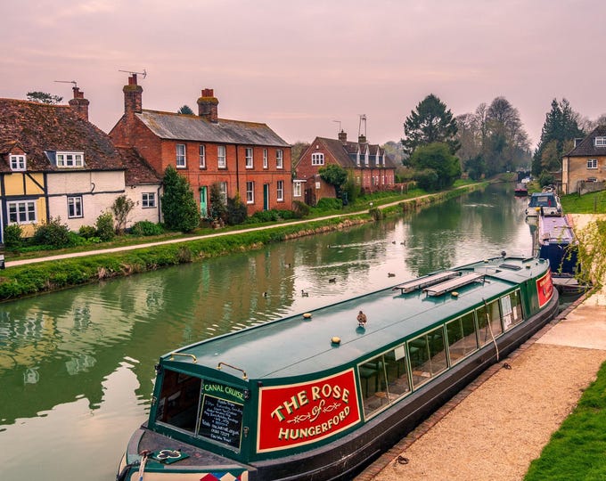 Tranquil Vintage Narrowboats Moored on Canal in Hungerford Photo | Digital Download, High Res Gift for Her, English Waterway Lover Canal