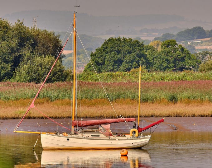 Photo Instant Download Serene Yacht on Calm Devon Estuary | Scenic Nautical Wall Art | Coastal Printable Photo Gift for Home Decor