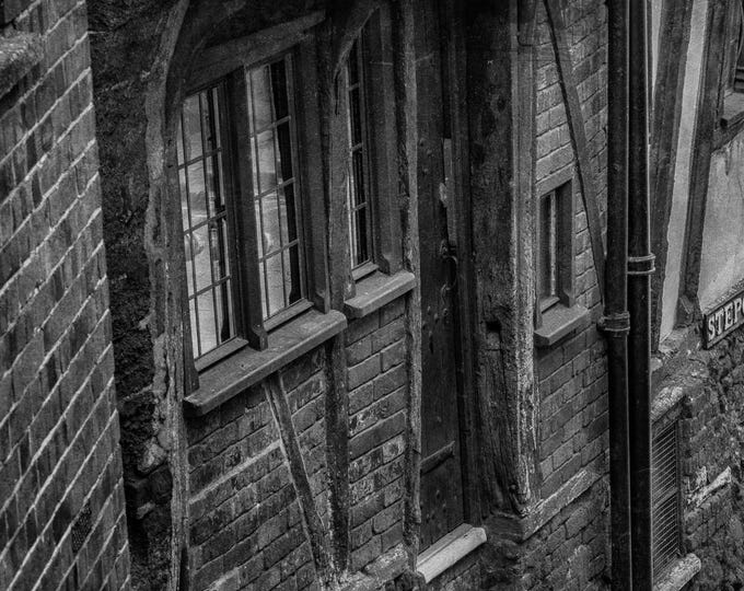 Aged Vintage Black and White Photo Download | Historic Stepcote Hill Exeter | Timeless English Street Scene Wall Art