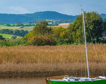 Green Sailboat Photo Print: Topsham Estuary Nautical Art (Digital Download)