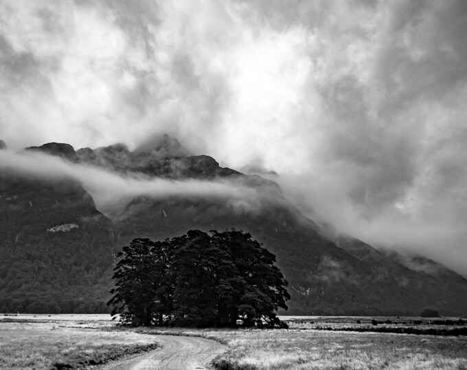 Dramatic Stunning BW Mountains  Misty Landscape Photo Download, NZ South Island Autumn Wall Art, Travel Lover Gift Decor Print Art