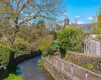 Charming Village Bridge Photo, Gittisham Devon, Red Phone Box & Stream, Digital Download"