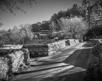 Devon Stone Bridge Print: Black and White River Landscape (Digital Download