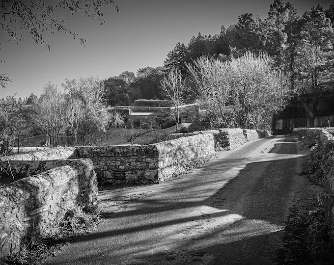Old Stone Bridge in Devon Black and White Photography | River Scenic Print | Monochrome Wall Art