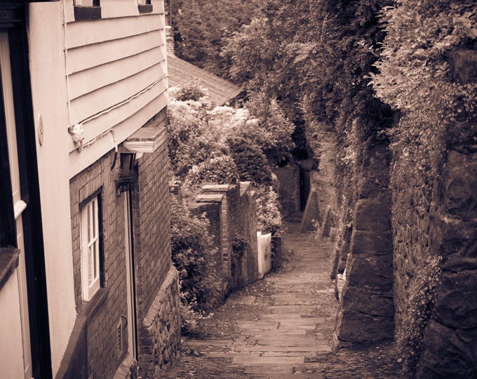 Kent Photo Vintage Winding Street with Timber Buildings - Sepia Vintage Photo, Otford Kent | Digital Download, England Lover decor Gift Mom