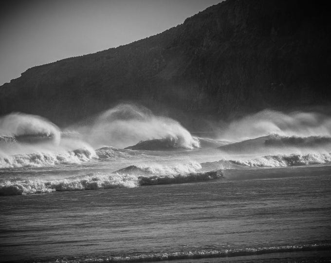 Black and White Wind-Whipped Waves - Sandfly Beach, New Zealand Photo Download