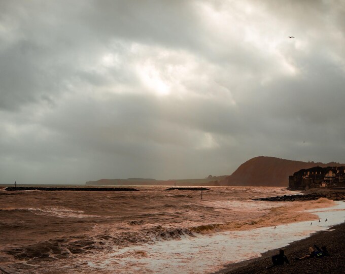 Storm Over Devon Coast Photo Download | Dramatic Sea and Cliff Scene | Dark Clouds Rough Sea | Moody Landscape Wall Art | Instant Print