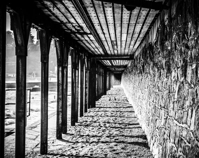 BW Photo instant download  Beach Shelter and Sea Wall, Paignton Devon – Coast Photo Seaside Fine Art High Res Decor Gift