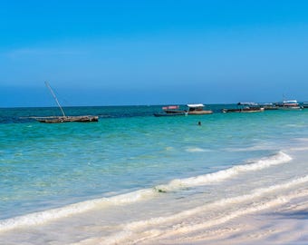 Zanzibar Beach Photo: White Sand & Azure Sea Coastal Print (Digital Download)
