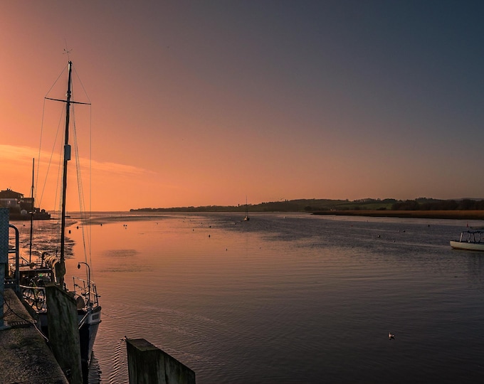 Sunset Over River Estuary photo instant download, vibrant evening landscape decor nature lovers gift, river Art High res print , England
