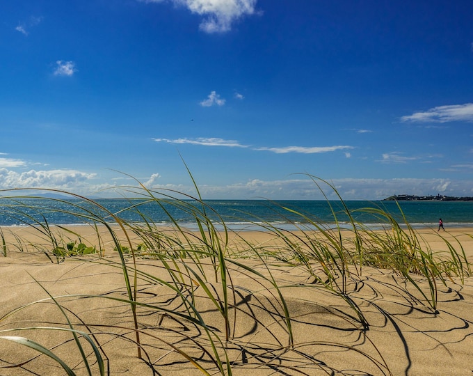 Australian Beach Photo Instant download, Blue Sky Golden Sand - Queensland Coastal Print , Australia Lover Travel Gift High Res Wall Art