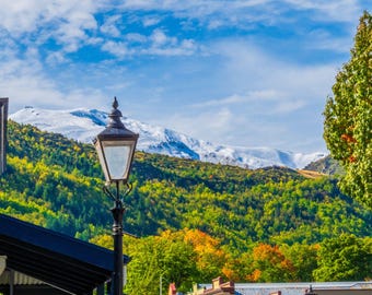 Arrowtown NZ Autumn Photo: South Island Snowy Mountain Print (Digital Download)