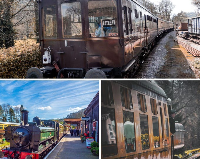 Steam Trains Devon UK | Vintage Railway Photo Collage Download | British Heritage Wall Art |