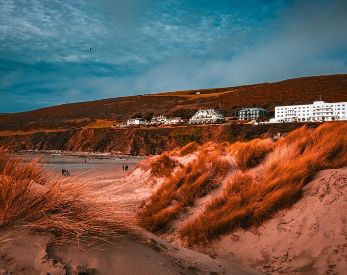 Stunning Wide Sweep Cornish Beach Photo Download – Summer Nautical Scenery, Sea Lover Gift, High Res Fine Art Print