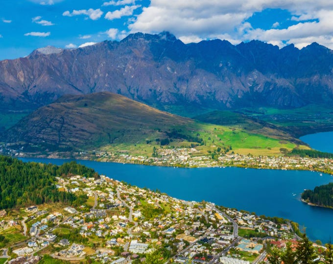 Photo Instant Download Queenstown Lake Tahoe Aerial View - New Zealand Scenic Lake View, Travel Lover High Res Fine Art Gift, NZ Decor