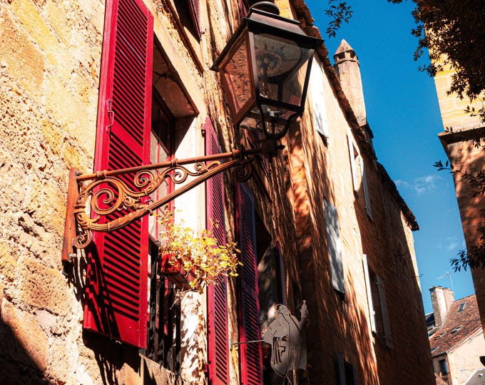 Rural France Medieval Building Photo Download, Cahors Red Shutters, French Lover Gift and Fine Art Wall Decor